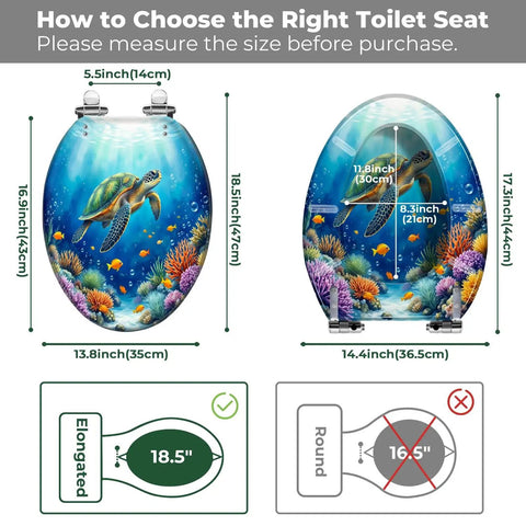 Elongated Resin Toilet Seat for Bathroom dimensions guide, measuring 18.5 inches and 16.9 inches in length.