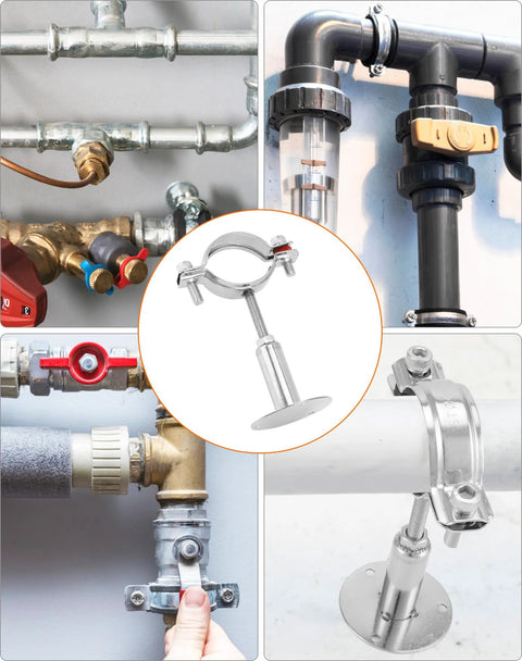 QWORK adjustable 2-inch OD stainless pipe wall/ceiling mount clamp with round base plate