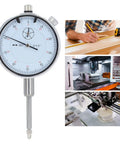 Pro Grade Dial Indicator With Magnetic Base For Shop Use Handy For Woodworking Lathe Table Saw And Workshop Tasks 0 To 1 Inch Range 0.01 Inch Accuracy front view with woodworking, CNC, and 3D printing contexts.