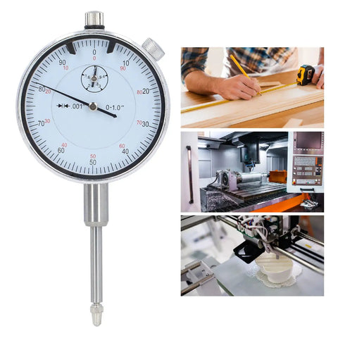 Pro Grade Dial Indicator With Magnetic Base For Shop Use Handy For Woodworking Lathe Table Saw And Workshop Tasks 0 To 1 Inch Range 0.01 Inch Accuracy front view with woodworking, CNC, and 3D printing contexts.