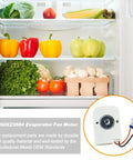 Evaporator Fan Motor For GE And Hotpoint Refrigerators, Replacement Part WR60X23584 shown in a refrigerator setting.