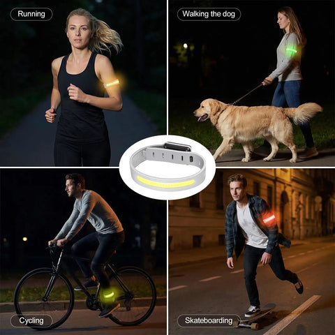 People using Lit Up Rechargeable LED Armband 6 Piece Set For Night Walks Runs And Rides Ultra Light Silicone Wrist Lights