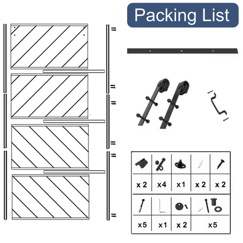 Sliding Barn Door 36 By 84 Inches With Pre Drilled Slab, Hardware Kit And Handle, MDF And PVC Surface, Waterproof Coating, No Painting Needed, Ready To Assemble, Black packing list with components.