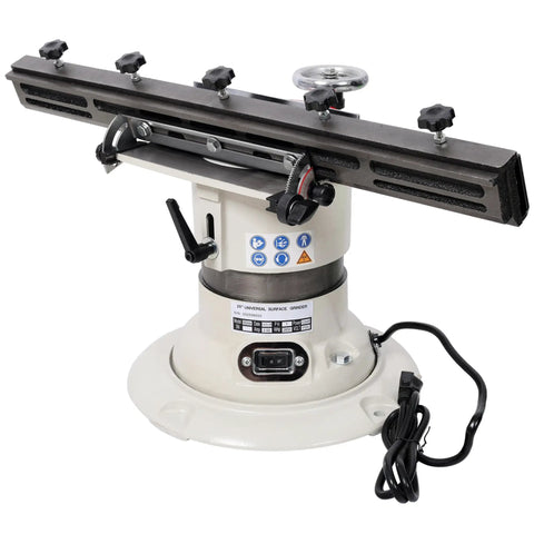 Beefy Six Inch Surface Grinder And Cutter Sharpener With Adjustable Angle Head showing cast iron base and adjustable setup.