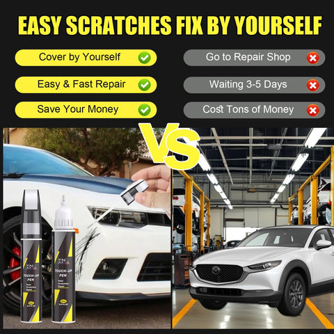 Jet Black Mica Mazda Touch Up Paint Kit 2 In 1 Car Scratch Repair for Nicks and Chips exact color match easy fix illustrated.