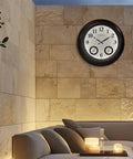 24 Inch Self Illuminated Outdoor Clock With Weather Station Thermometer And Hygrometer Waterproof Metal Clock In Oil Rubbed Bronze Finish Modern Farmhouse Style Night Light Auto Brightness Sensor installed on patio wall