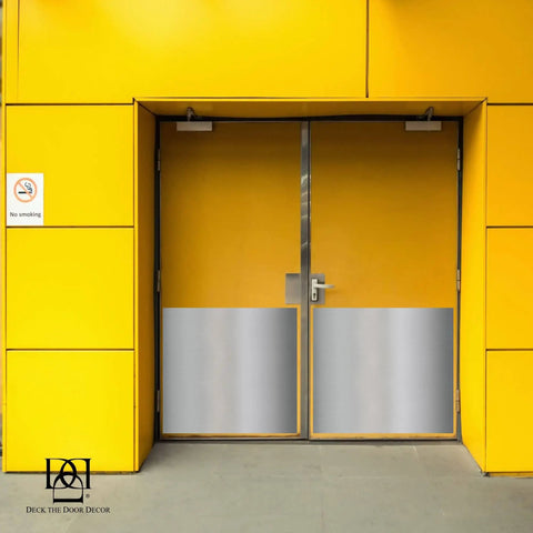 Rock Solid Door Armor Plates With Easy Peel And Stick Adhesive For Interior Wall Guard And Kick Protection Featuring Top Shelf Shiny Brass Finish Hard Anodized Aluminum Construction Built Different For Standard 30 By 34 Inch Fit