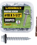 Heavy Duty Metal Roofing Screws Size 10 X 1-1/2 Inches With Sealed Rubber Washers 300 Count in plastic box with socket bit.