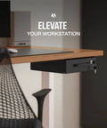 No Fuss Under Desk Slide Out Drawer With Lockable Metal Organizer And Smart Cable Routing For Clean Home Office Setup Matte Black Heavy Duty Carbon Steel Console visible under a wooden desk.