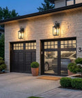 Large Outdoor Wall Lights Two Pack Matte Black With Clear Glass Modern Exterior Fixtures For Front Porch on garage exterior.