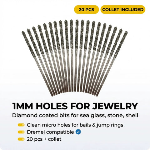 1mm Diamond Drill Bit Set With Collet 20Piece Pro Grade Glass Stone Seashells And Gemstones Drill Bits for jewelry making