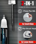 BMW Alpine White 300 Dope Touch Up Paint Kit With 2 In 1 Scratch Remover Pen Color Matched For Quick Easy Scratch Repair On BMW Cars And SUVs Exterior Panels And Bumpers showing dual pen nib and brush head for small chips and larger dents.