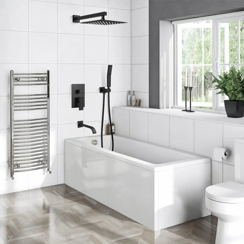 Modern bathroom with All In One Matte Black Shower System With 10 Inch Rain Shower Head And Handheld Spray, Wall Mount Tub Spout
