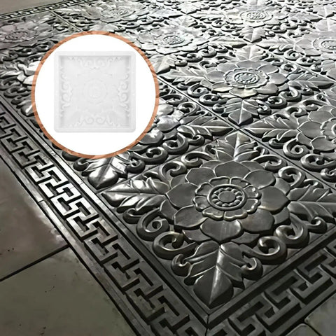 Heavy Duty Reusable Concrete Molds For Walkways And Patios Large Plastic Square Paver Molds with floral design in use