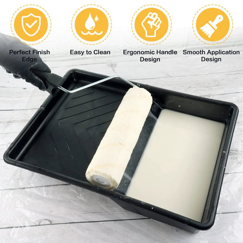 All In One 9 Piece Paint Roller Set With 9 Inch And 4 Inch Microfiber Rollers Brushes Tray Sponge Brush Sleeves for Walls
