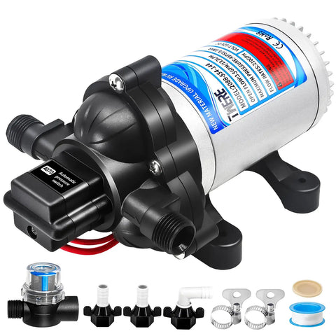 12V 45 PSI Diaphragm RV Water Pump Delivers 3.5 GPM Fresh Water For RVs Boats Yachts With One Half MNPT Connection