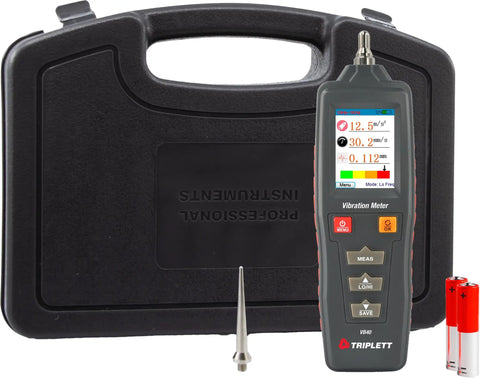 Vibration Meter And Datalogger With NIST Traceability Certificate For Acceleration Velocity And Displacement On The Spot Equipment Health Check And Maintenance With Fast Range Selection And Real World Vibration Readouts, case and batteries