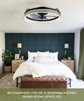 Ceiling Fan With Light 20 Inch Black Flush Mount Low Profile with 6 Speeds shown in modern bedroom setup