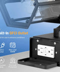 Close-up of Outdoor Porch Light With Built In Outlet And GFCI showcasing hexagonal design and GFCI outlet
