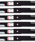 Six Pack 92 208 Mower Blades for 54 Inch Hustler Replaces 601012 and others, shown in black steel, front view