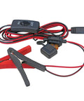 Red and black jumper cable set with ON/OFF switch for 15 Gallon Trailer Sprayer With 2 Nozzle Boom, 1.2 GPM High Flow Pump, 60 PSI