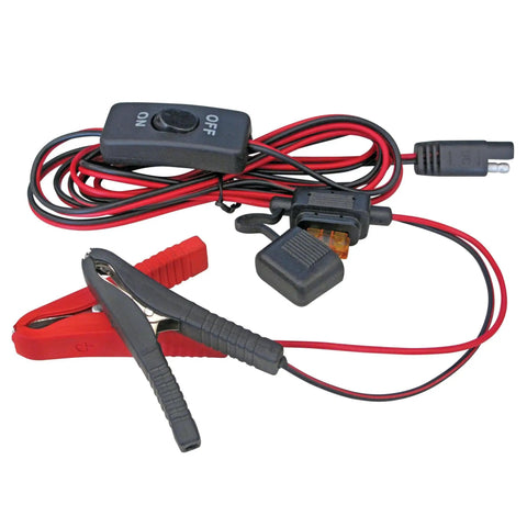 Red and black jumper cable set with ON/OFF switch for 15 Gallon Trailer Sprayer With 2 Nozzle Boom, 1.2 GPM High Flow Pump, 60 PSI