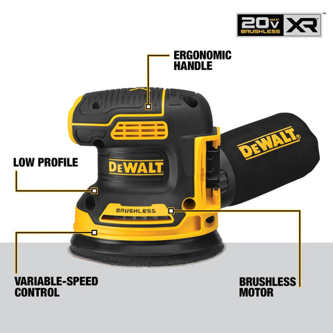 20V Max Brushless Orbital Sander Tool Only with Variable Speed Control 8000 to 12000 OPM low profile body for close work