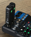 P3 Wireless XLR Bluetooth Receiver installed on audio mixer; for speakers, audio mixers, PA and DJ systems with rechargeable battery