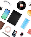 Black Opaque Bubble Mailers 4x8 Inch Self Seal 52 Pack Padded Envelopes shown with various items including phone, mask, and watch.