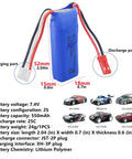 2 Pack 7.4V 550mAh LiPo Battery With 2 In 1 Charger for WLtoys K969 K979 K989 K999 P929 P939 RC Cars, specs visible on image