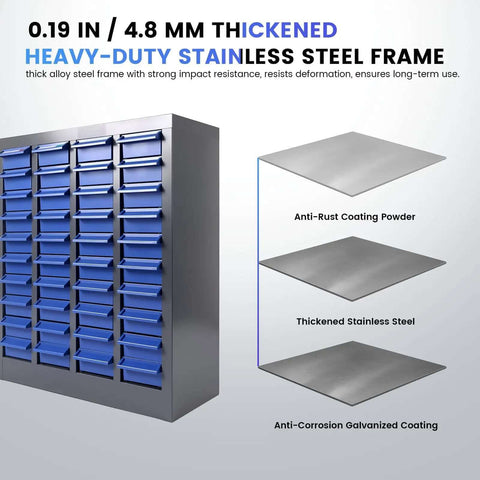 Front view of 40 Drawer Metal Organizer Cabinet For Garage And Workshop Tough As Nails With Alloy Steel Frame