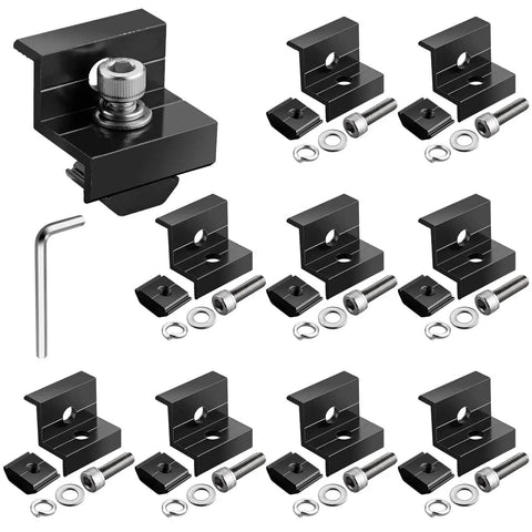 Ten Piece Solar Panel End Clamp Kit Fits 30Mm And 35Mm Rails Aluminum Z Brackets For Solar Panels Mounting Brackets Kit With Nuts Bolts For PV Mounting System Install Accessories Black