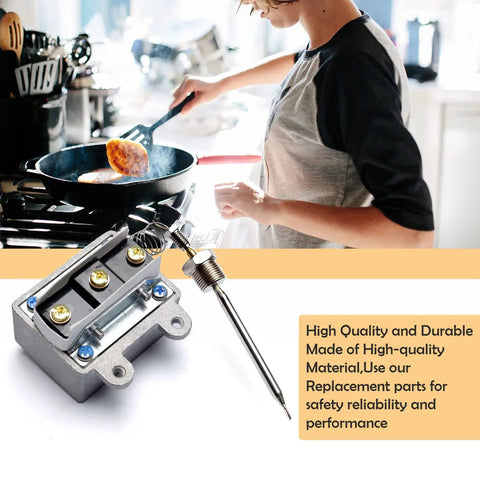 Hi Limit Thermostat Switch for Fryers, Three Eighth Inch Mpt, 1177 High Limit Cutoff shown with cooking scene in background