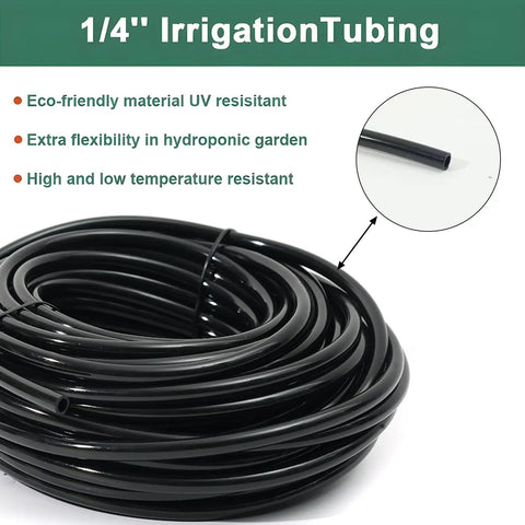 Heavy Duty Garden Drip Irrigation Hose For Greenhouse And Lawn, 1/4 inch black PVC tubing, coiled 20m length
