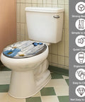 Toilet Seat Wooden Resin for Bathroom with floral design, installed on white toilet, shown in bathroom setting.