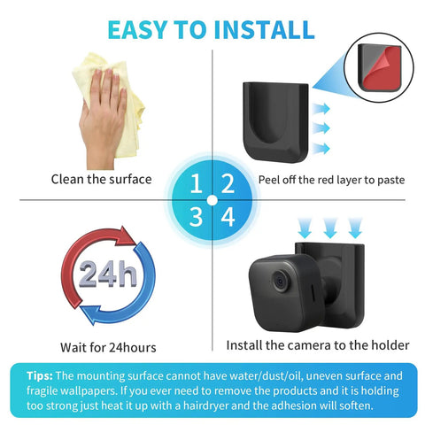 Installation steps for No Drill Wall Mount Bracket For Outdoor 4 And Outdoor 2K Plus Mini 2 And Indoor Cameras, 3 Pack Adhesive Mounts
