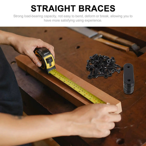 24 Piece Stainless Steel Corner Brackets for Furniture Repair and Wood Joinery Heavy Duty Right Angle Braces in Black on table