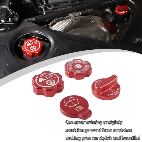 Chevrolet Corvette C8 Engine Cap Trim Set 4Pcs Aluminum Alloy Oil Cap Radiator Cap Washer Cap Brake Fluid Cap Cover In Red