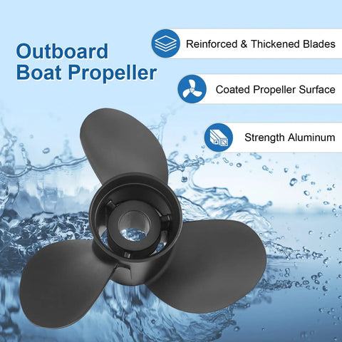 Outboard Boat Propeller 13.25 x 17 Pitch Replacement For Mercury 60 75 90 100 115 HP Motors 15 Spline Right Hand Rotation Three Blade Durable Aluminum Prop With Black Finish
