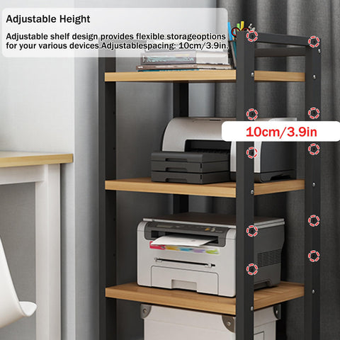 Adjustable Three Tier Wooden Corner Shelf With Wheels For AV Console Storage Including HiFi DVD Game Systems And Record Players