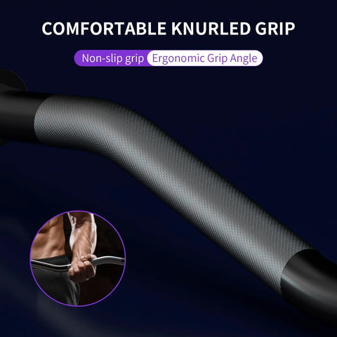 Ergonomic grip section of 47 Inch Curl Bar For Home Gym And Weight Lifting, non-slip knurled texture, black finish