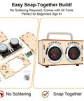DIY Bluetooth Speaker Wooden Kit for Beginners Build Your Own Portable Speaker Science Electronics Project for Kids and Adults No Soldering Easy Setup Hands On Video Guides Perfect Camping Gift and Graduation Gift, snap-together wooden parts and finished speaker