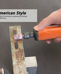 Hand holding Straight Pneumatic Air Die Grinder Kit With Quarter Inch Collet Japanese Style Ergonomic Grip And Ten Piece Abrasive Stone Bits.