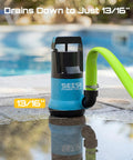 One HP Submersible Water Pump With 4755GPH High Flow Beast 23ft Hose Kit placed poolside showing 13/16 inch drainage capability.
