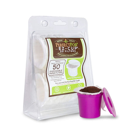 EZ-Cup Disposable Paper Filters with Patented Lid for Reusable Coffee Pods, 8-Pack of 400 Filters, white filters pack