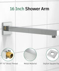 Shower Faucet Set With Valve And 8 Inch Square Shower Head Single Handle Trim Kit With Extra Long 16 Inch Shower Arm Polished Chrome Easy Installation with square wall-mounted flange and chrome finish