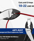 Close-up of heavy duty wire cutter crimper tool for 10 to 22 AWG terminals and connectors insulated and non insulated