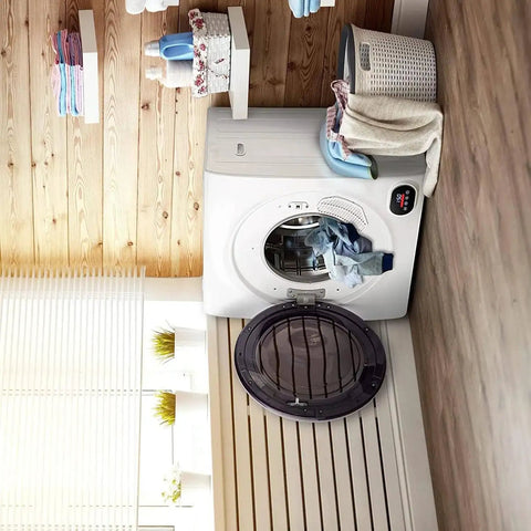 Straight Up Heavy Duty Family Washer Dryer Combo With Stainless Steel Drum And Waterproof Electric Build For Quick Load Times in a laundry room.
