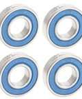 Beefed Up 10x22x6mm Cartridge Bearings With Chrome Steel Blue Sealed Grease For Bike Hub Pivot Upgrades, Full Ball Design, 4 Pack, 6900 Series Style Replacement For A Smooth, Lasting Ride., four chrome steel blue sealed bike cartridge bearings shown front view