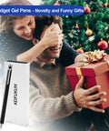 Fidget Gel Pen Gift For Men With A Dope Playful Twist And Practical Use shown with a gift box in a festive Christmas setting.